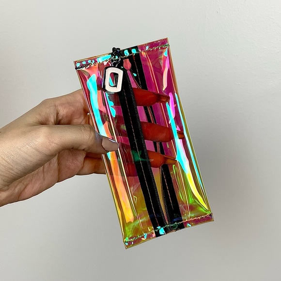 Womens NEW Pink/Orange/Blue Holographic Mini Cosmetic Bag/Coin Purse Clutch NWT - Picture 9 of 10